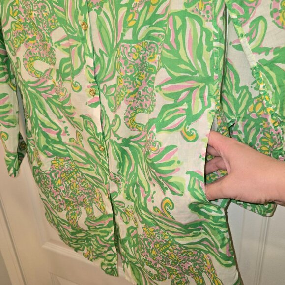 Lilly Pulitzer Shirt Dress Tunic Green and Pink Long sleeve Colorful - Picture 7 of 15